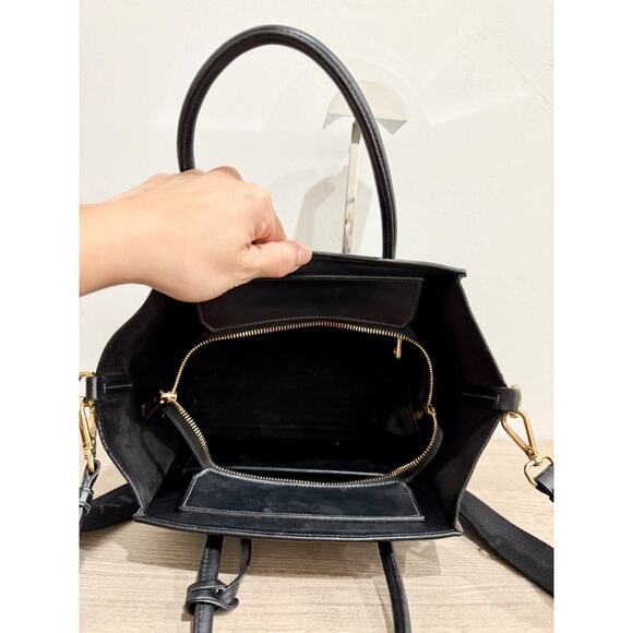 Prada Triangle Leather Medium Tote Shopper Handbag with Shoulder Strap Black - Picture 14 of 16